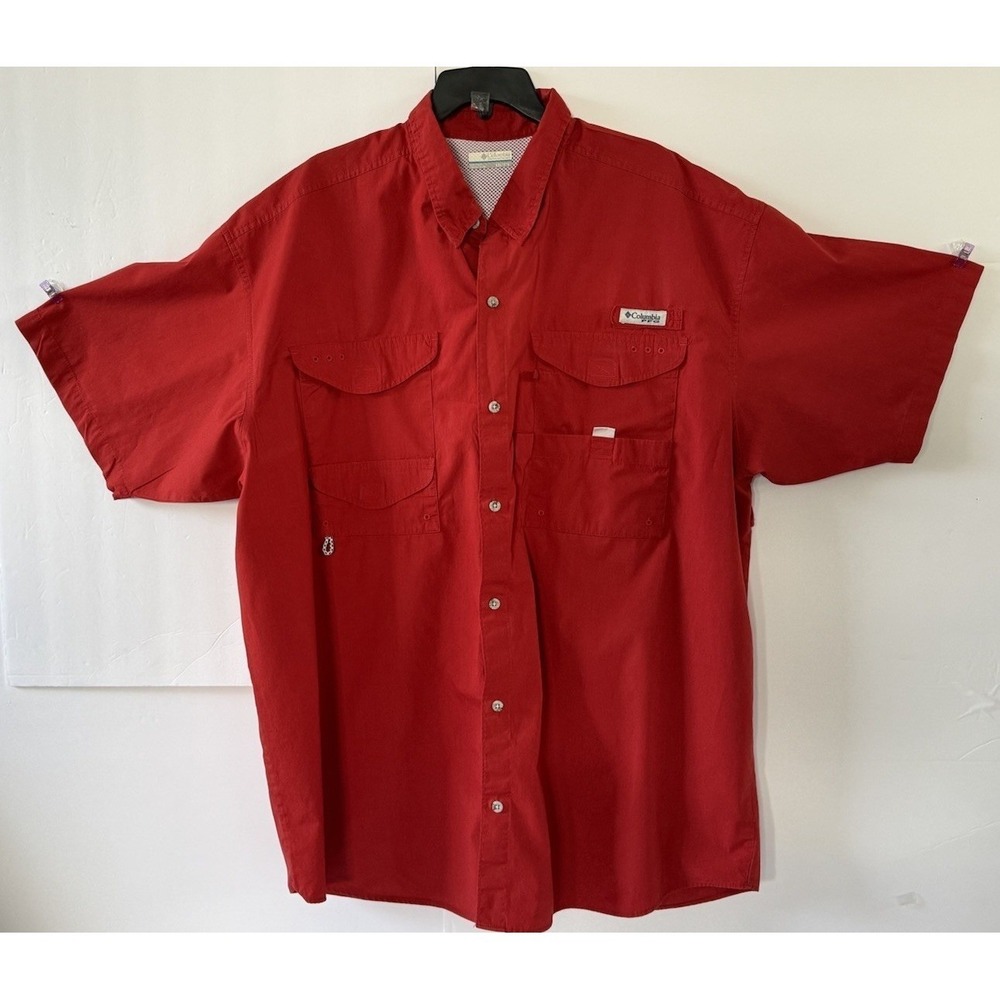 Columbia PFG Mens XXL Red Short Sleeve Button Up Fishing Shirt Bahama FM7130